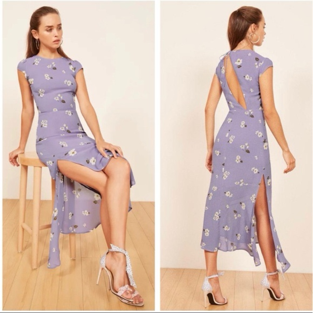 Reformation Luis Midi Purple Floral Dress